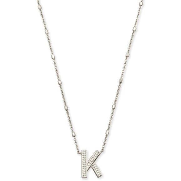 Letter K Pendant Necklace for Women, Rhodium-plated Brass, 19" Chain - Picture 1 of 3